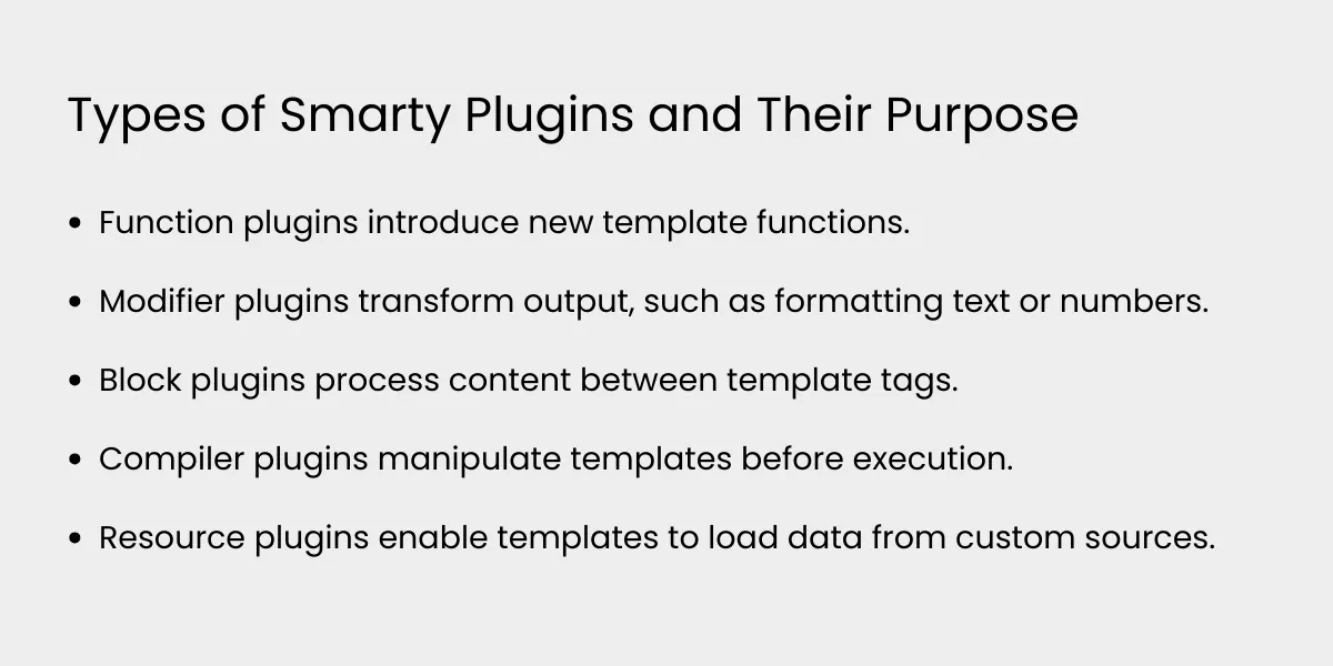 Types of Smarty Plugins and Their Purpose